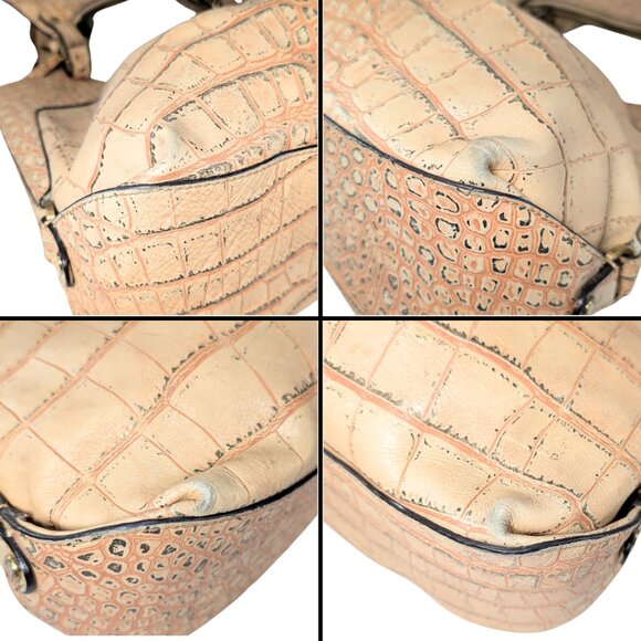 Monsac Croc Embossed Italian Leather Cream Crescent Shoulder Bag w/Pouch - Picture 7 of 12